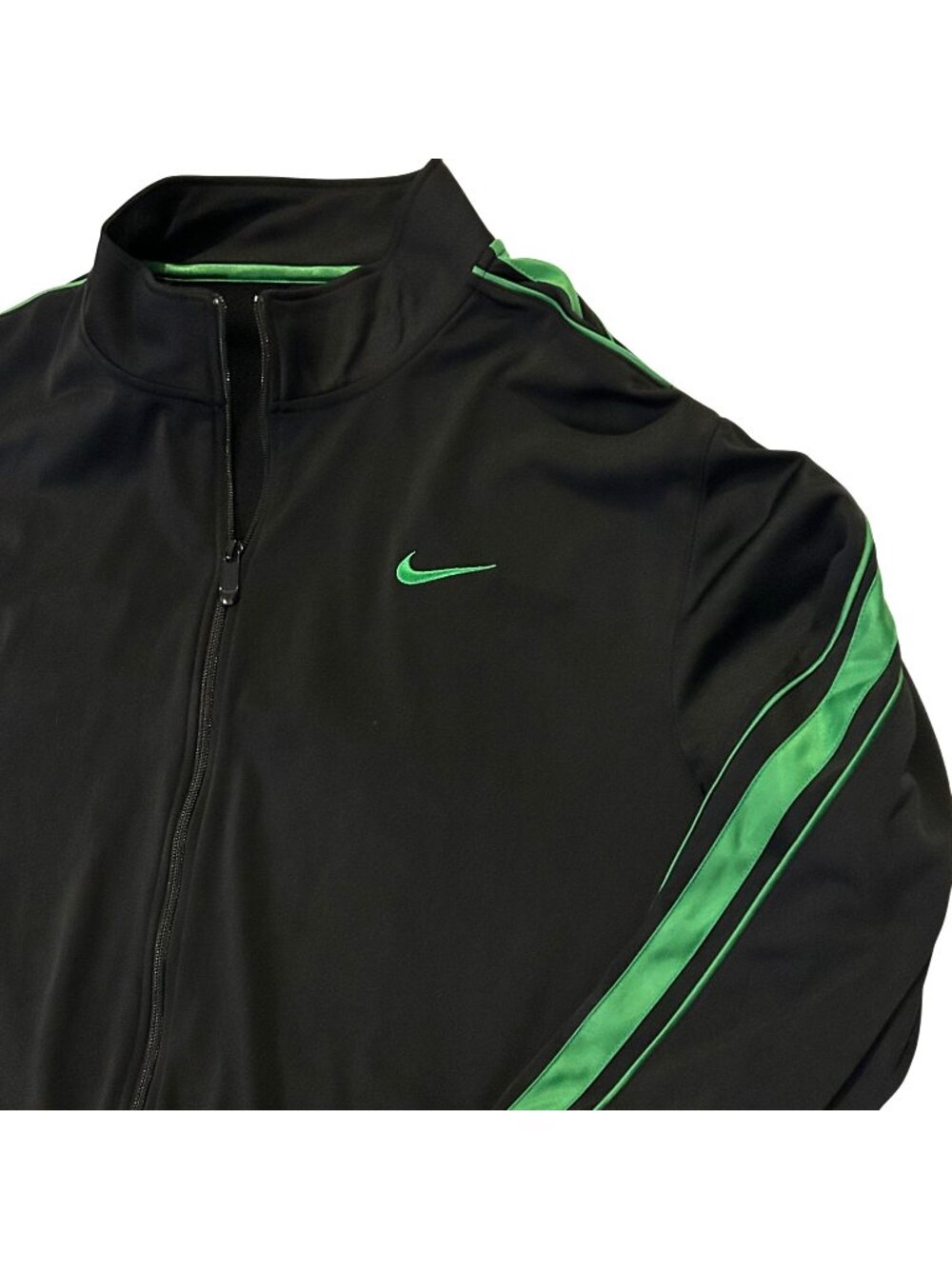 Nike Black Full-Zip Track Jacket With Green Stripes Mens XL